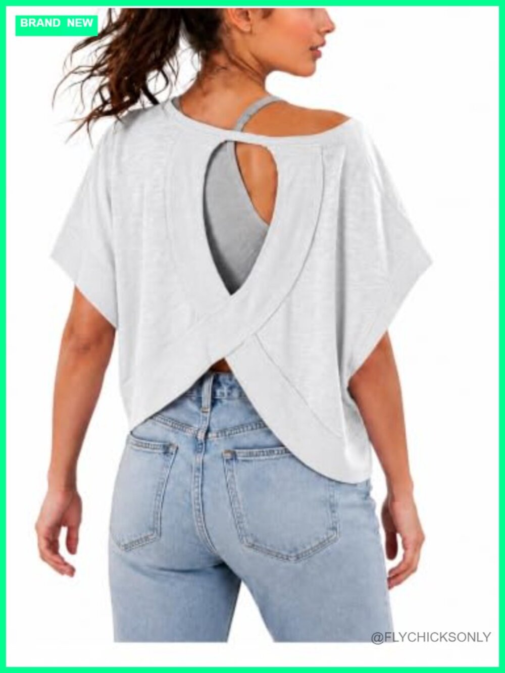 100% Cotton Open Back Workout Top Cropped Yoga Athletic Tee